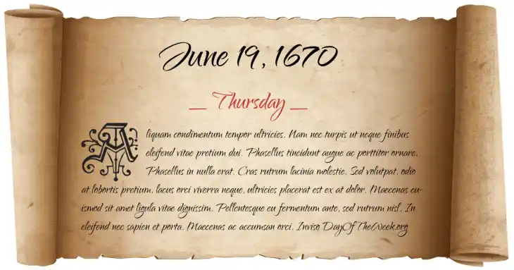Thursday June 19, 1670