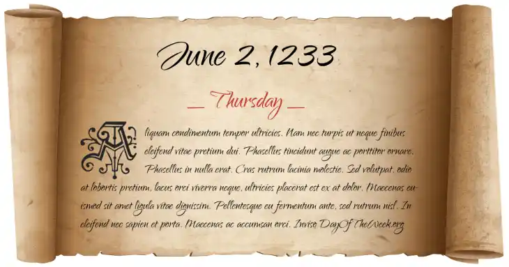 Thursday June 2, 1233