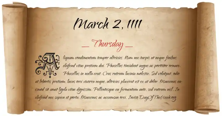 Thursday March 2, 1111