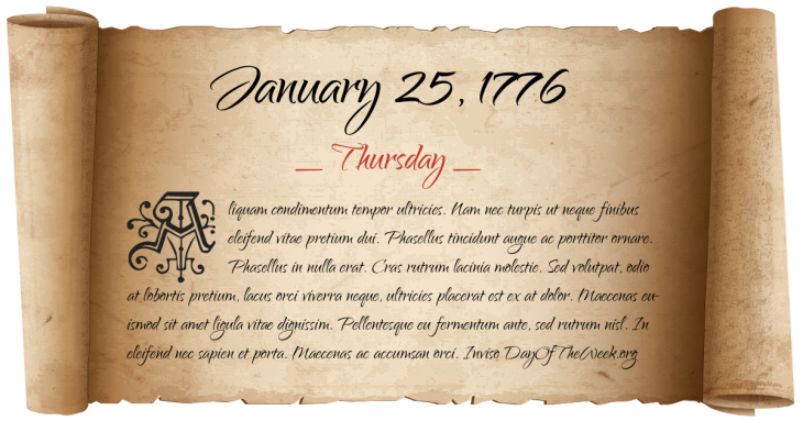 Thursday January 25, 1776