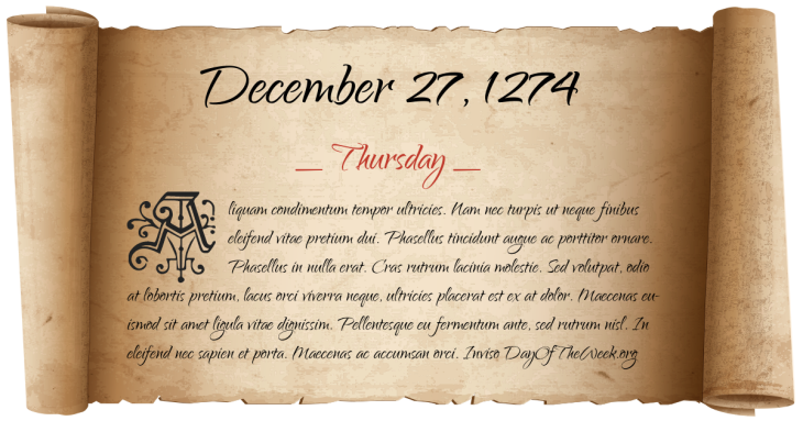 Thursday December 27, 1274
