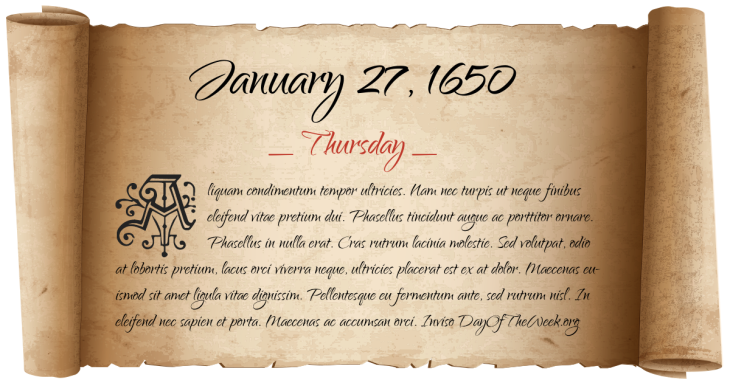 Thursday January 27, 1650