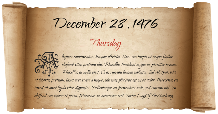 Thursday December 28, 1476