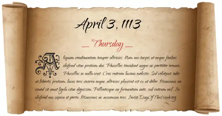 Thursday April 3, 1113