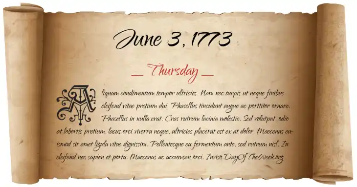 Thursday June 3, 1773