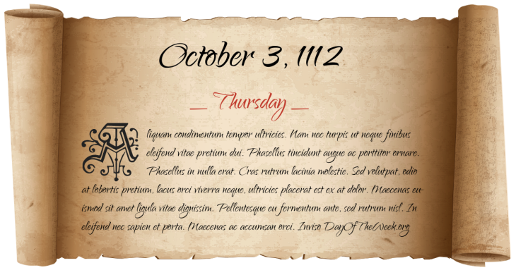 Thursday October 3, 1112