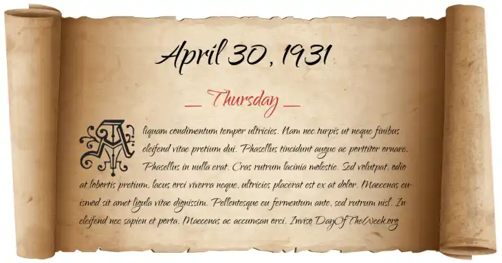 Thursday April 30, 1931