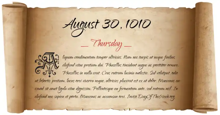 Thursday August 30, 1010