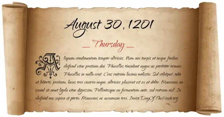 Thursday August 30, 1201