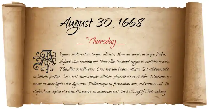 Thursday August 30, 1668