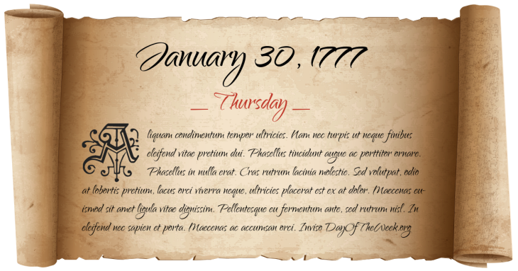 Thursday January 30, 1777