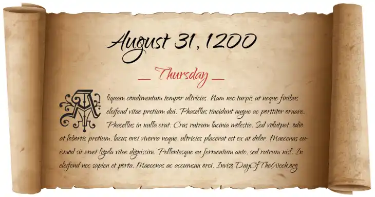 Thursday August 31, 1200