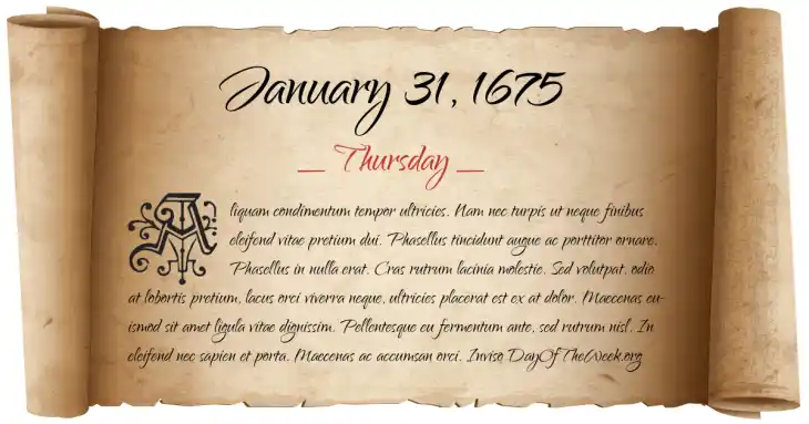 Thursday January 31, 1675