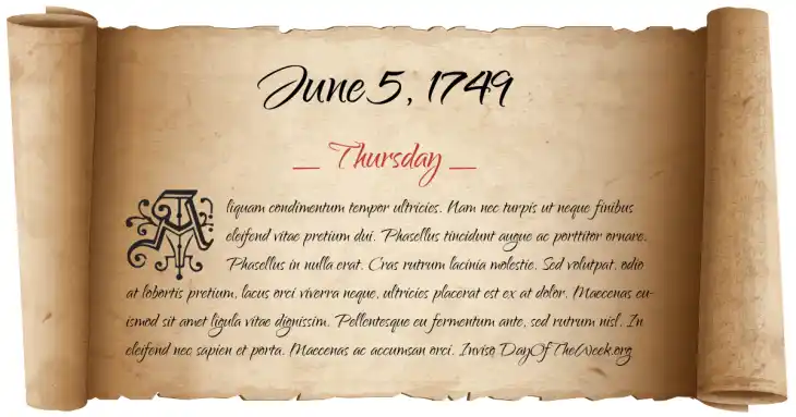 Thursday June 5, 1749