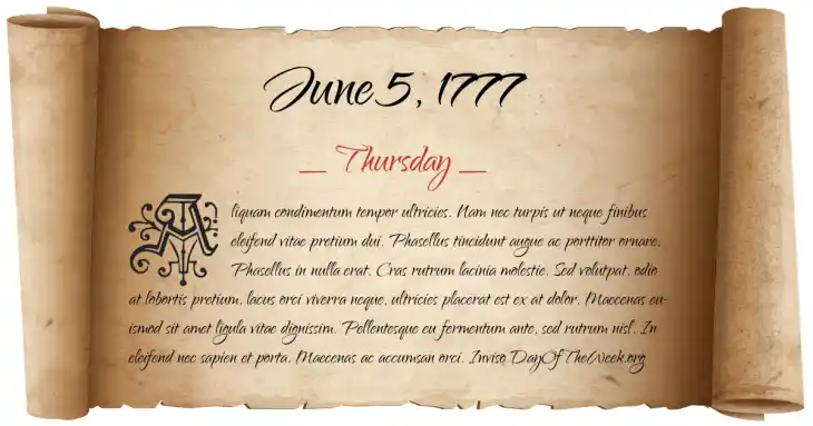 Thursday June 5, 1777