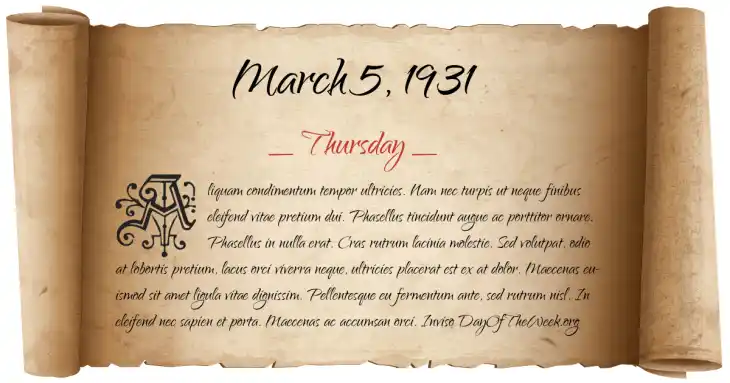 Thursday March 5, 1931