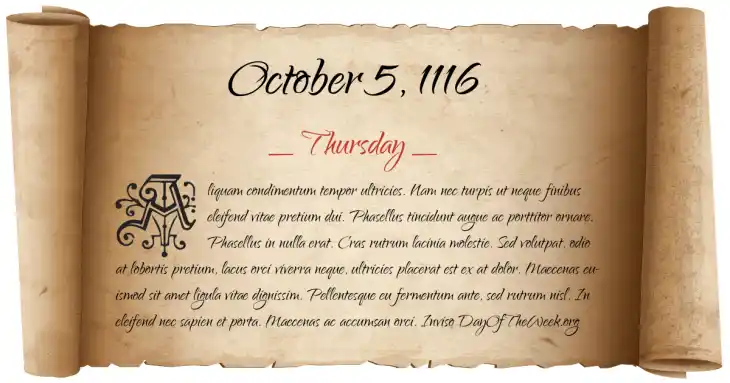 Thursday October 5, 1116