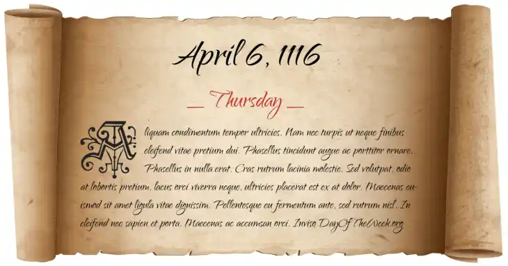 Thursday April 6, 1116