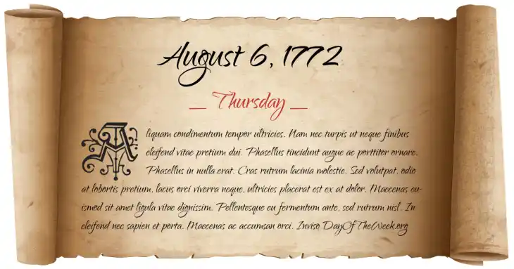 Thursday August 6, 1772