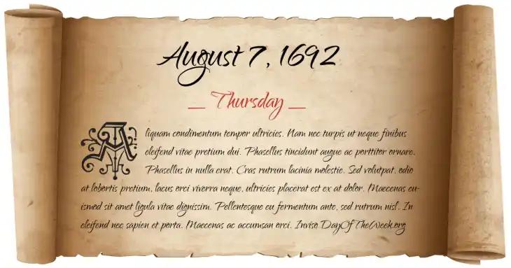 Thursday August 7, 1692