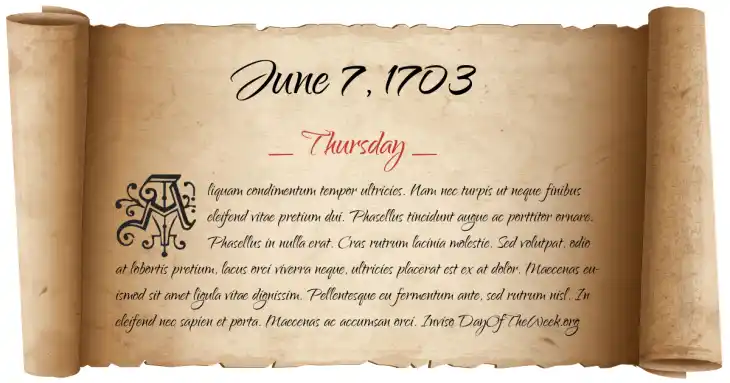 Thursday June 7, 1703