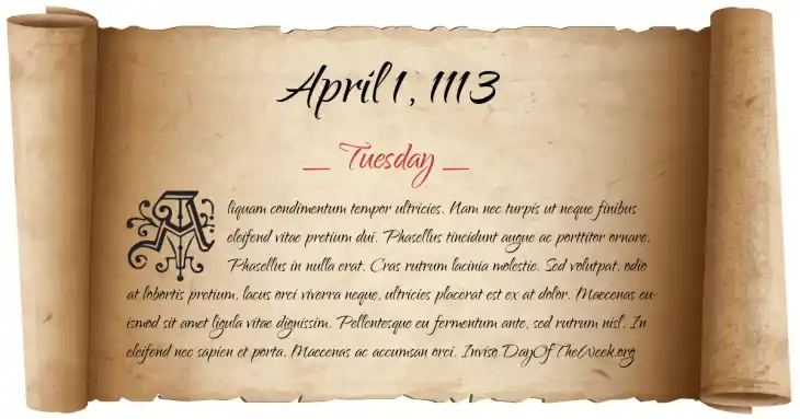 Tuesday April 1, 1113