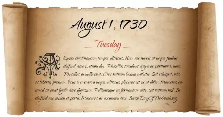 Tuesday August 1, 1730