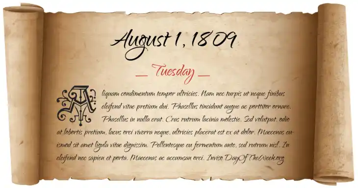 Tuesday August 1, 1809