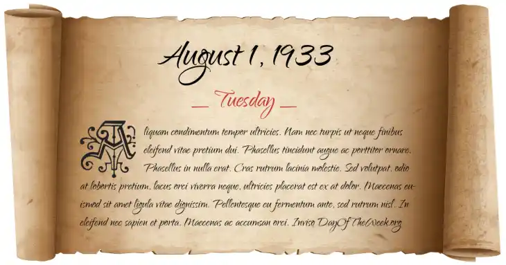 Tuesday August 1, 1933