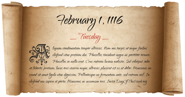 Tuesday February 1, 1116