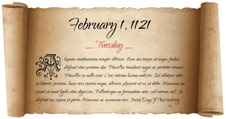 Tuesday February 1, 1121