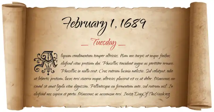 Tuesday February 1, 1689