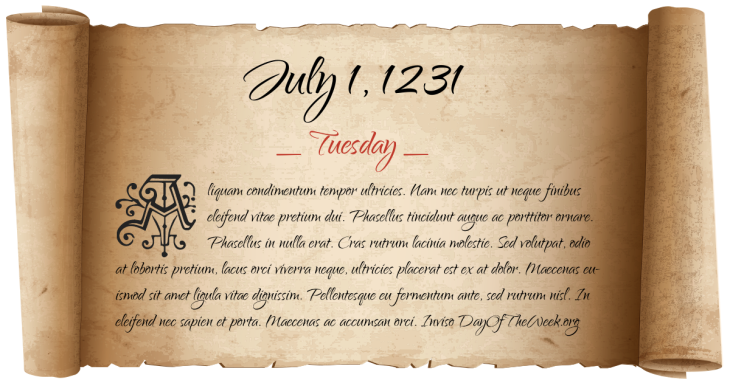 Tuesday July 1, 1231