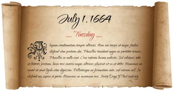 Tuesday July 1, 1664