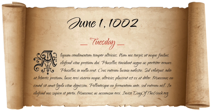 Tuesday June 1, 1002