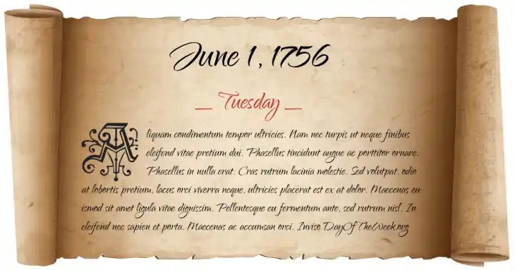 Tuesday June 1, 1756