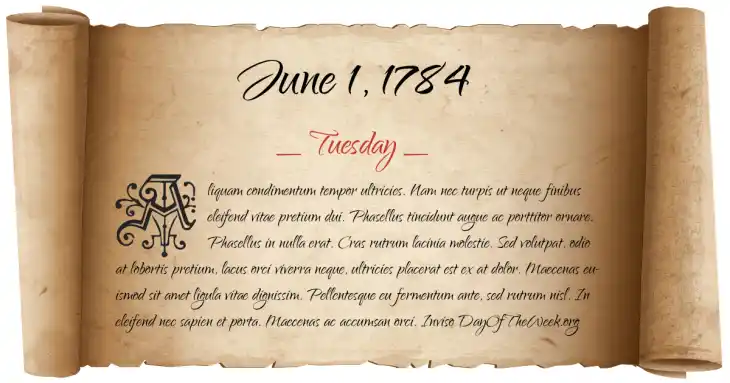 Tuesday June 1, 1784