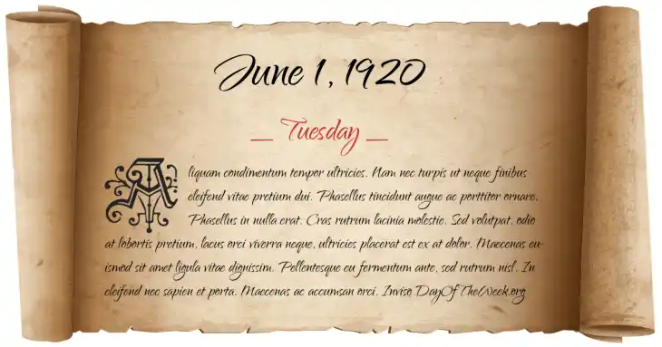 Tuesday June 1, 1920