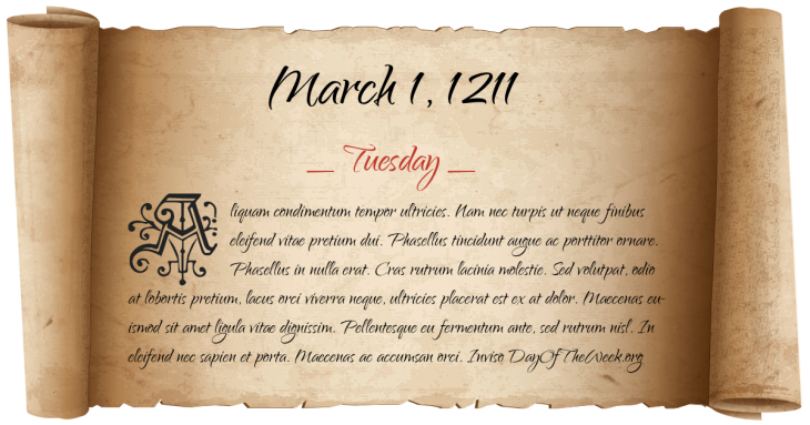 Tuesday March 1, 1211