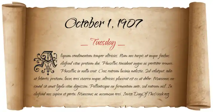 Tuesday October 1, 1907