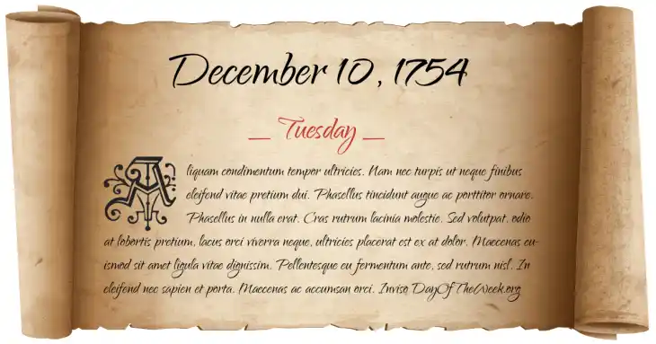 Tuesday December 10, 1754
