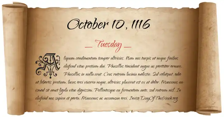Tuesday October 10, 1116