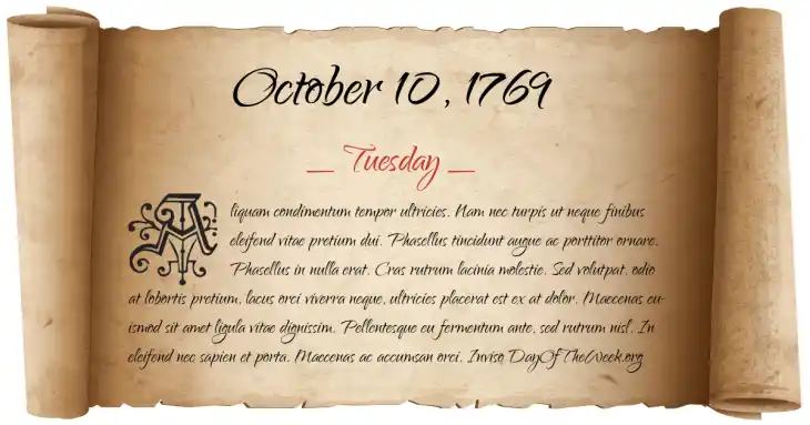 Tuesday October 10, 1769