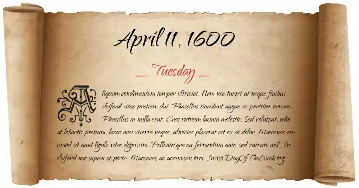 Tuesday April 11, 1600