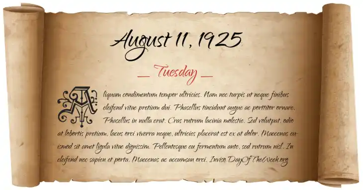 Tuesday August 11, 1925