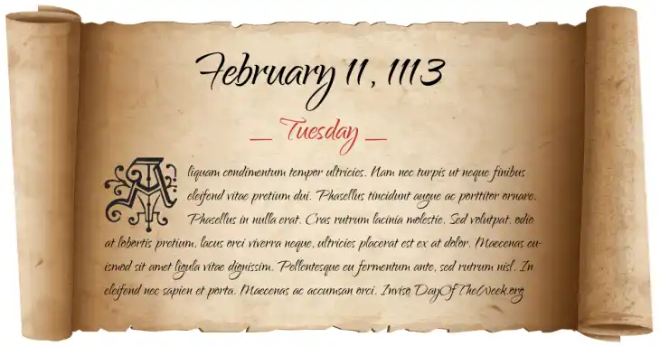 Tuesday February 11, 1113