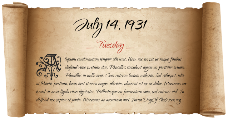 Tuesday July 14, 1931
