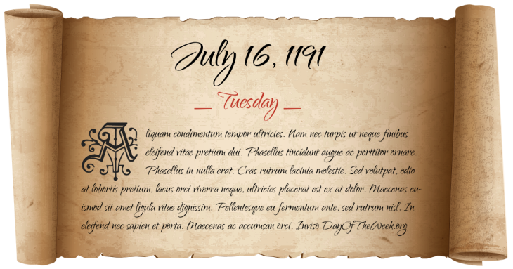 Tuesday July 16, 1191