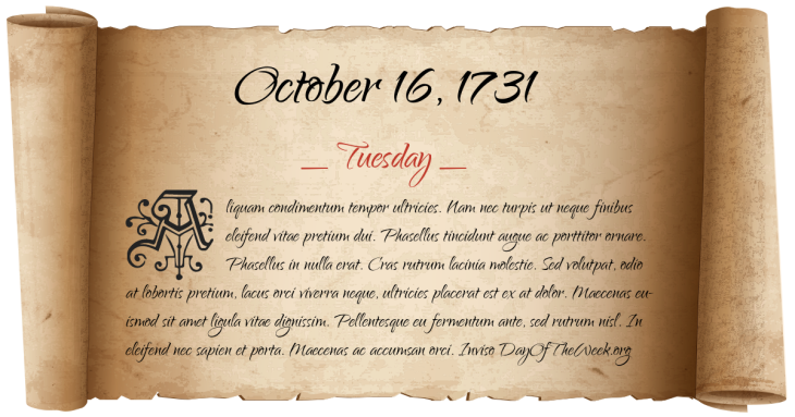 Tuesday October 16, 1731