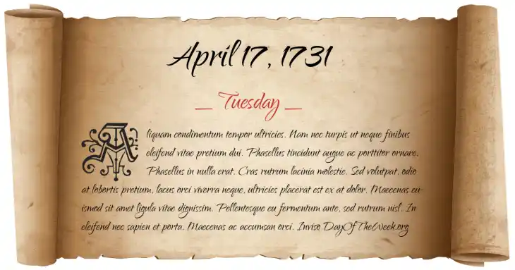 Tuesday April 17, 1731